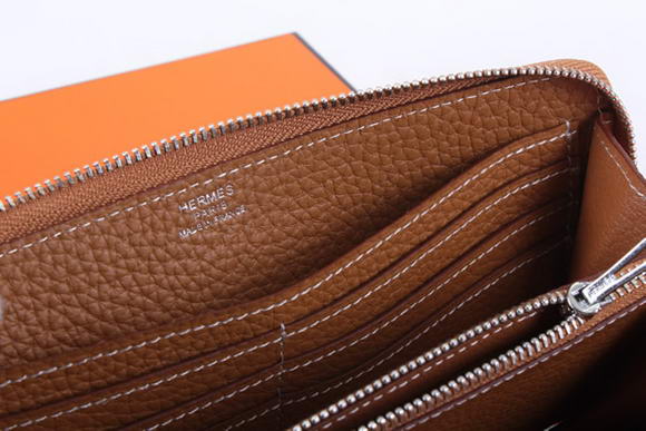 1:1 Quality Hermes Togo Leather Perforated Zippy Wallet 9032 Coffee Replica